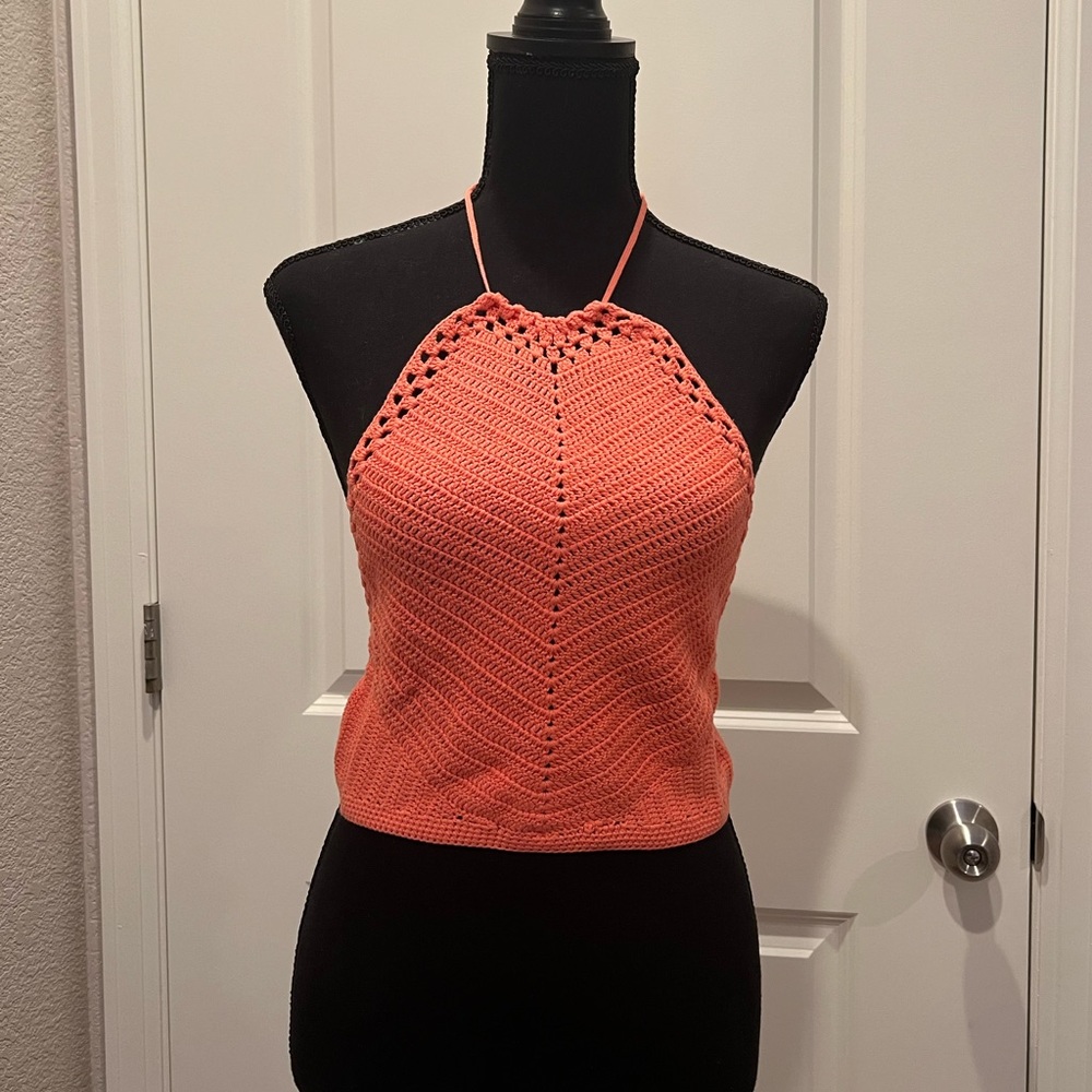 Intimately Free People Know Better Knit Halter Crop Top Watermelon L - Picture 4 of 12